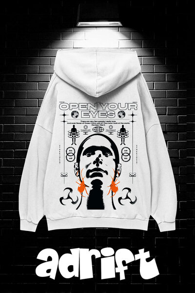 Yasolin Unisex Oversize Φούτερ με κουκούλα και τσέπη καγκουρό, με στάμπα  "Op...