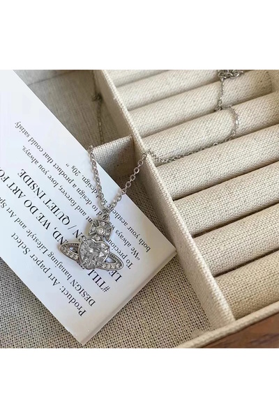 VEGAROKS قلادة من الفولاذ الأبيض على شكل كوكب زحل