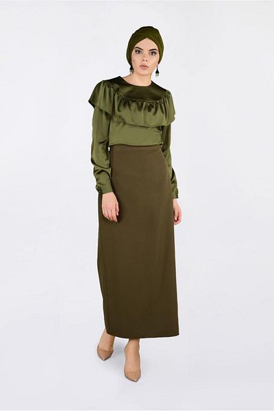 TRENDTESETTÜR Γυναικεία Χακί Μπλούζα Frilly 4202
