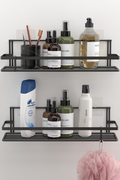 Tekno-tel TEKNOTEL 2 BUCĂȚI BUCĂTĂRIE BAIE CU CÂRLIGI ADEZIVI MAT NEGRU ST264H