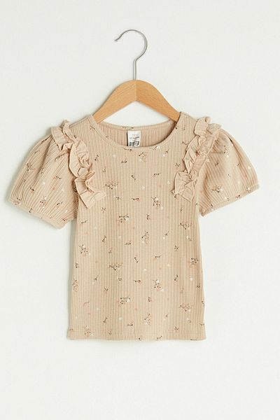 LC Waikiki Baby Girl Ecru Printed Lra T-Shirt