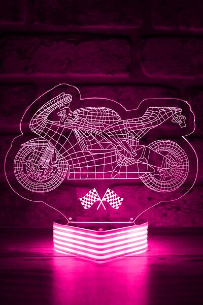 Hediye Kovanı Pink Motorcycle Racing Engine 3D Lamp