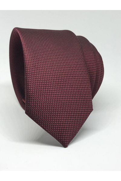 Kravat Gezegeni Claret Red Slim Fit Oxford Bird Eye Pattern Tie with Handkerchief