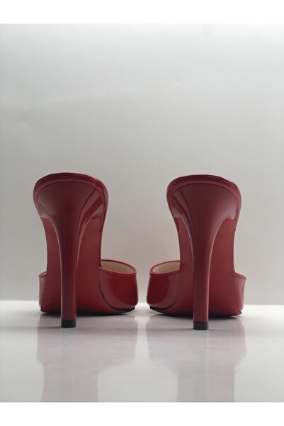 HAYYSHOES Kadın Kırmızı Hakiki Deri Astarlı Topuklu Terlik