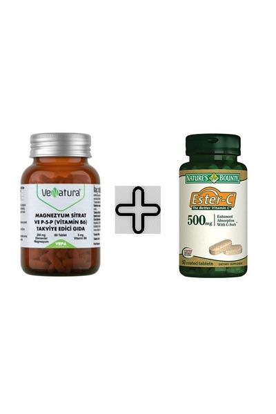 VeNatura Magnesium Citrate And P-5-p (vitamin B6) 60 Tabs + Nature's Bounty Ester-c 500 Mg 60 Tabs