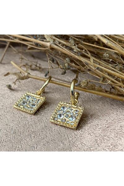 Markiz Takı Gold Jewelled Square Earrings