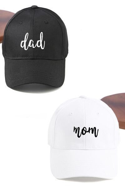 ŞapkaMania Handwritten Dad & Mom 2-Piece Basic Baseball Cap Set