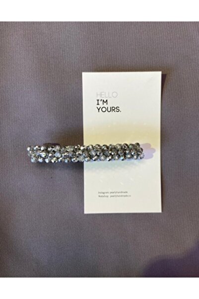 Pearly Handmade مشبك كريستال رمادي صغير