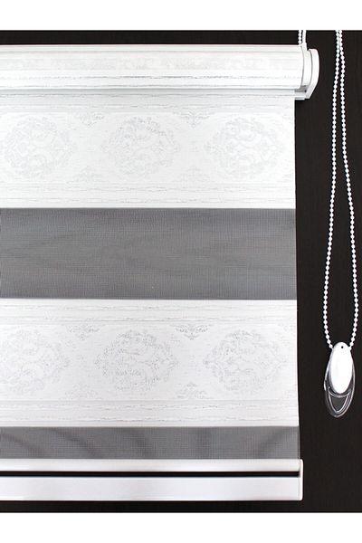 buperde White Silver Jacquard Pleated Pleated Zebra Roller Blinds (Damask Pattern)