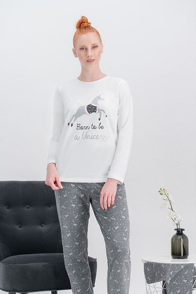 Arnetta Γυναικείο Σετ Πιτζάμες Unicorn Fly Cream Plus Size