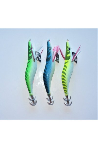 SASA 3'lü Set 3.5 Kurşunlu Fosforlu Kalamar Zokası 13 cm 20 gr (Yeşil, mavi v...