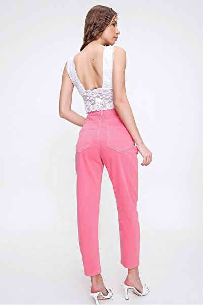 Trend Alaçatı Stili Kadın Pembe Yüksek Bel Jean ALC-X6255