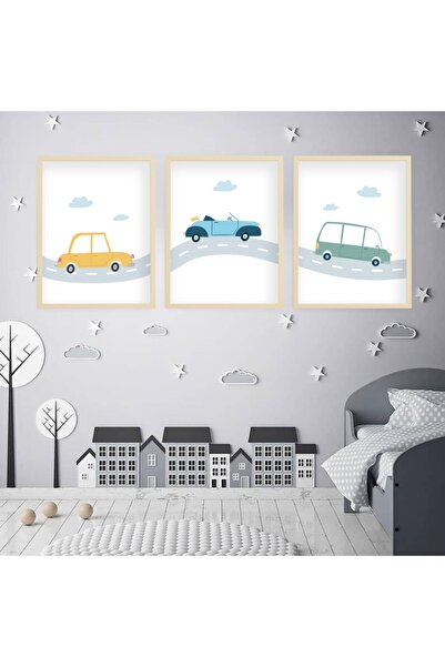 Ya&mu Tablosetleri 3 Adet 33 X 44cm Büyük Boy Ahşap Çerçeveli Bebek, Çocuk Od...