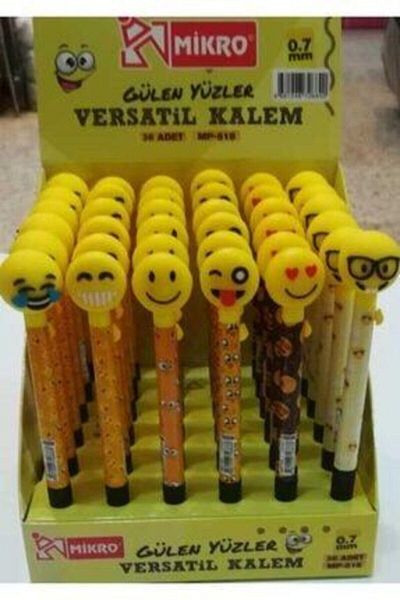 Mikro 0.7 Tip Pen with Cute Smiling Face Emoji Figure (6 Pieces)