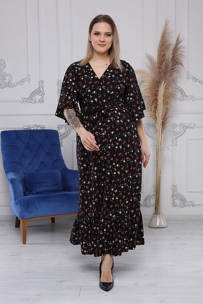 MACFLY Women's Black Double Breasted Collar Large Size Dress
