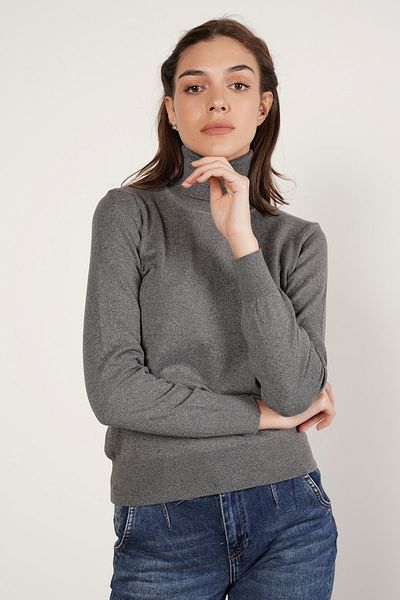 Trist Star Dark Gray 100% Organic Cotton Turtleneck Knitwear Sweater Knitted Blouse