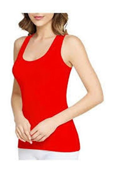 Tutku Women's Red Ribbed Strappy Undershirt Tkd0136
