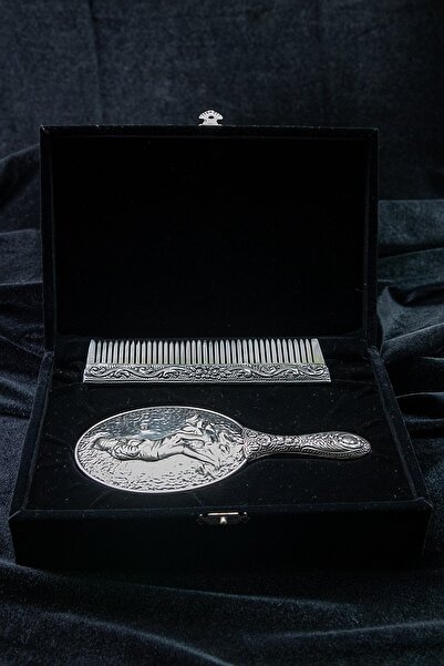 turangümüş Özel Tasarım Atatürk Işlemeli El Aynası Ve Kemik Tarak Seti 925 Ay...