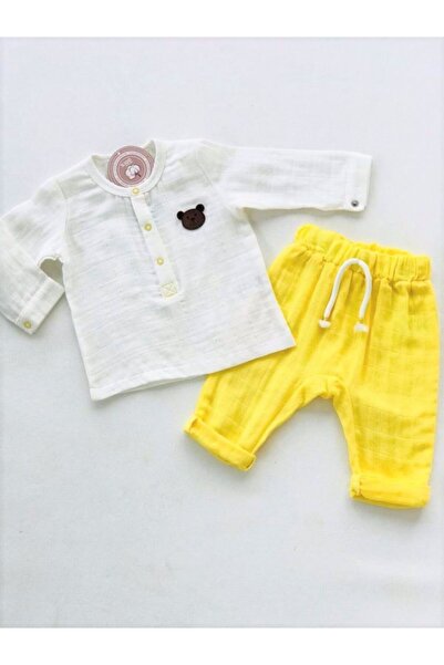 Aydodo Sarı Baby Boss Organic Muslin Deri Armalı Çıtçıtlı Gömlekli Takım