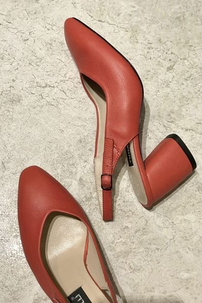 TUNAELLİ Women's Red Genuine Leather Heeled Shoes Size 34-35-41
