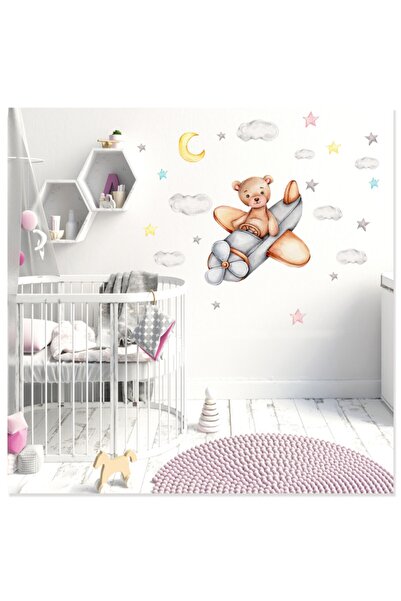 Sticker Sepetim Autocolant de perete de vis pentru camera copiilor Pilot Teddy Bear Cloud And Stars