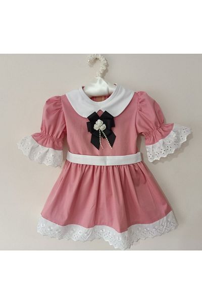 moms and babies Rochie de epocă festonată roz pentru fetiță 0-5 ani