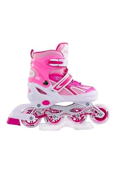 Furkan Toys F-sports Pink Adjustable 2+2 Lighted Metal Practice Skating Bag Gift