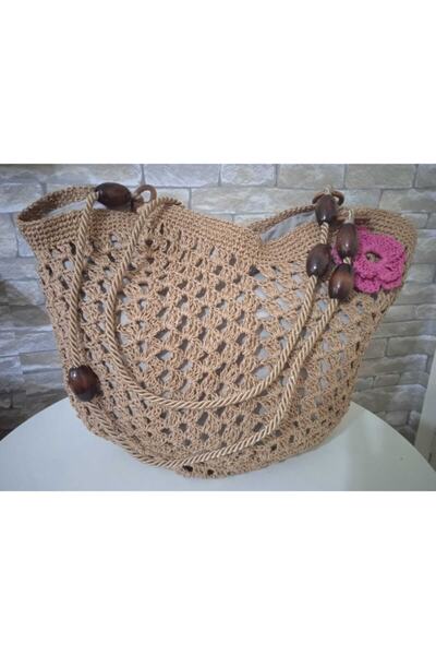 Üçbey Women's Camel Paper Rope Shoulder Bag