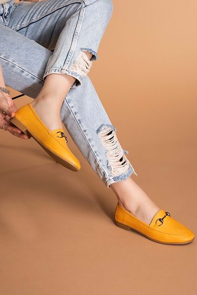 Gondol Women's Yellow Genuine Leather Ballerinas Iz.3501