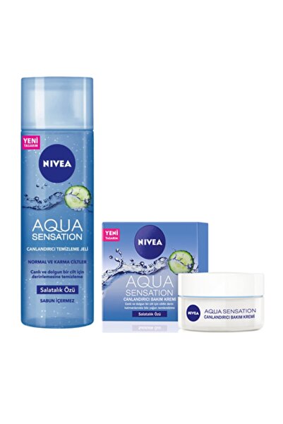 NIVEA Aqua Sensatıon Canlandırıcı Yüz Temizleme Jeli 200 ml + Bakım Kremi 50 ml