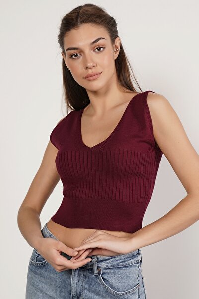 Trist Star بلوزة محبوكة من القطن العضوي بنسبة 100% من الليكرا باللون العنابي