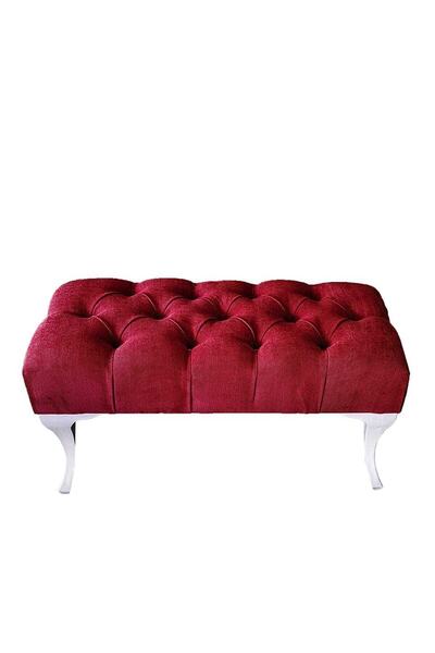 GNY TİCARET Bordo Ayak Ucu Kapitoneli Kapı Önü Antre Bench Puf