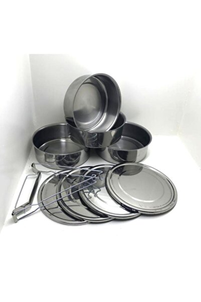 Abant Sefer Tası 14x6 4'lü Yemek Kabı Paslanmaz Çelik Sefer Tası Dörtlü Sefer Tası Yemek Taşıma Kabı