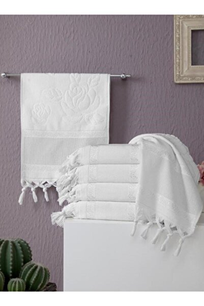 Fiesta Set of 6 30x50 Etamin White Kitchen Towels with Binding Trims, Canvas Embroidery