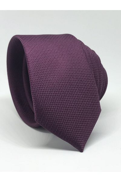 Kravat Gezegeni Plum Color Slim Fit Oxford Bird Eye Pattern Tie