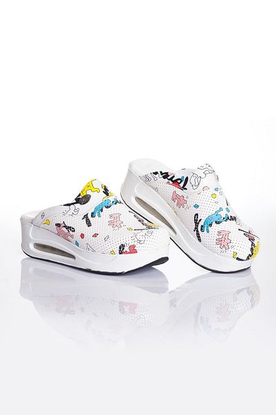 Dr. Mitra Women's White Orthopedic Sabo Volleyball Themed Slippers