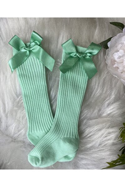 happykidssocks جوارب للفتيات الصغيرات باللون الأخضر النعناعي مع فيونكة