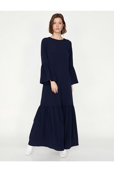 Koton Women's Navy Blue Ruffle Detailed Dress
