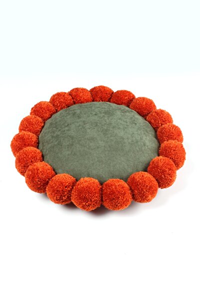 Bc Home Ponponlu Yuvarlak Kırlent - Turuncu/yeşil