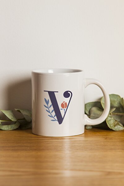 Generic Brand Porcelain - Iqra - Dark Blue Letter V Mug Cup.