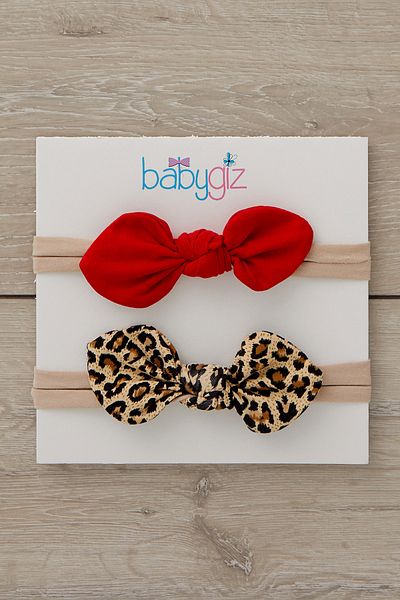 Babygiz Handmade Soft Style Thin Tie Natural Cotton Combed Cotton Baby Kids Girls Bandana Red Leopard 2-Piece