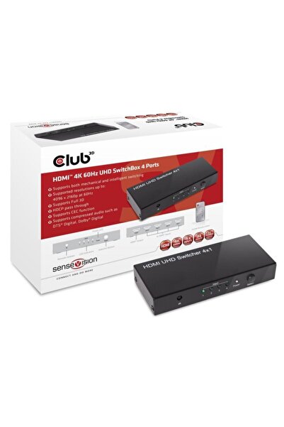 Club 3D Club3D CSV-1370 HDMI 2.0 UHD Anahtar Kutusu 4 Bağlantı Noktalı Sinyal...
