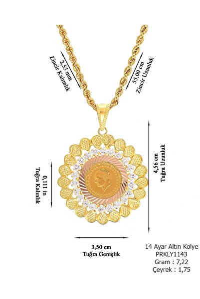 PRENSES PIRLANTA Kadın 14 Ayar Çeyrek Altın Çerçeveli Altın Kolye