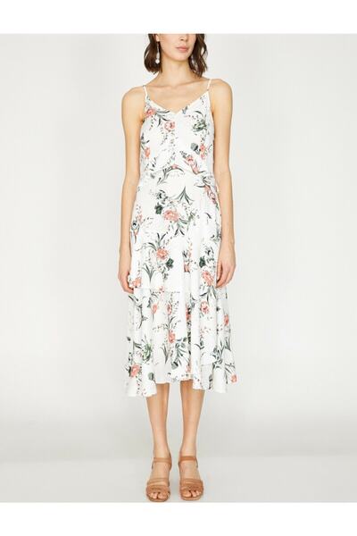 Koton Weißes gemustertes Damenkleid 9YAK88816CW