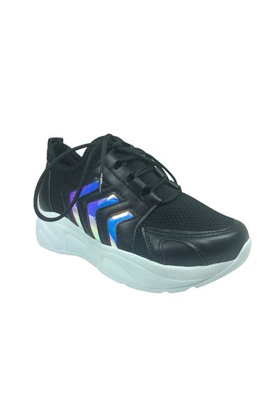 grafen Orthopedic Knitwear Sports Shoes for Girls - Black Hologram and Silver Mirror