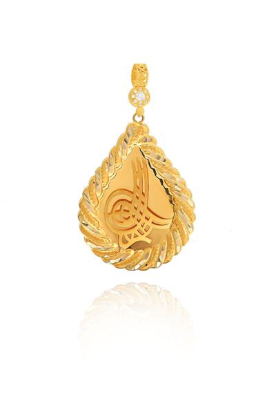 PRENSES PIRLANTA Kadın 14 Ayar Altın Damla Model Taşlı Osmanlı Tuğrası