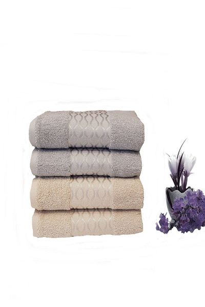 Özdilek 4 Pieces Elissa Hand and Face Towel Gray Beige