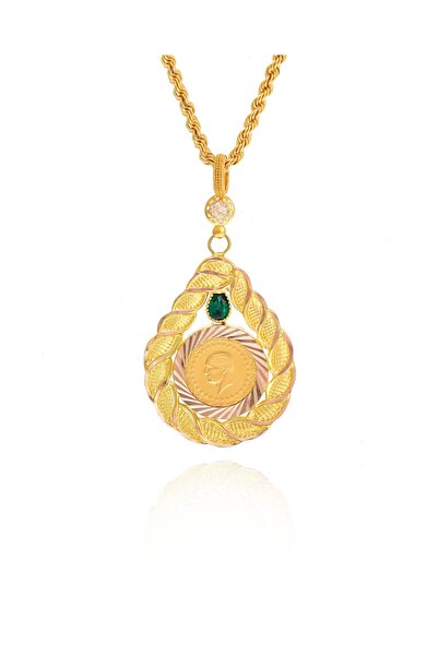 PRENSES PIRLANTA Kadın 14 Ayar Altın Çeyrek Altınlı Çerçeve Halat Zincirle Bi...