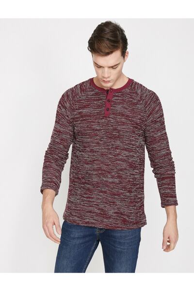 Koton Pulover cu detaliu cu nasturi roșii Claret pentru bărbați 9KAM91390HK