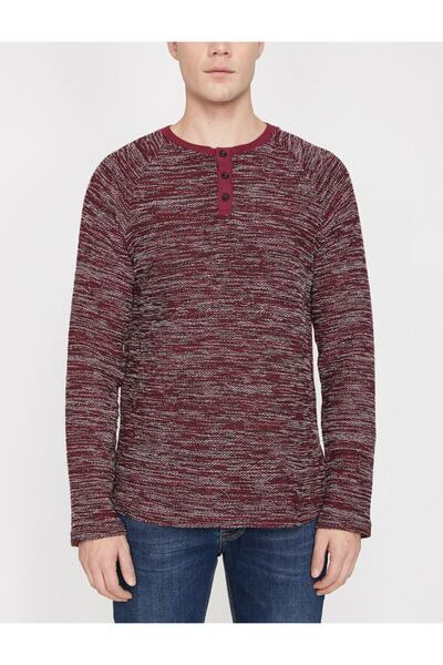 Koton Ανδρικό πουλόβερ Claret Red Button Detailed 9KAM91390HK